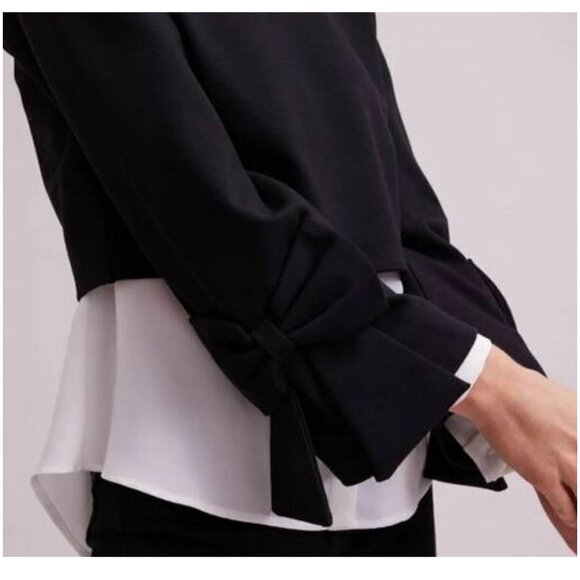 Anne Fontaine Twist Top black cropped sweater size 44 US 12 L statement Bows - Picture 2 of 13
